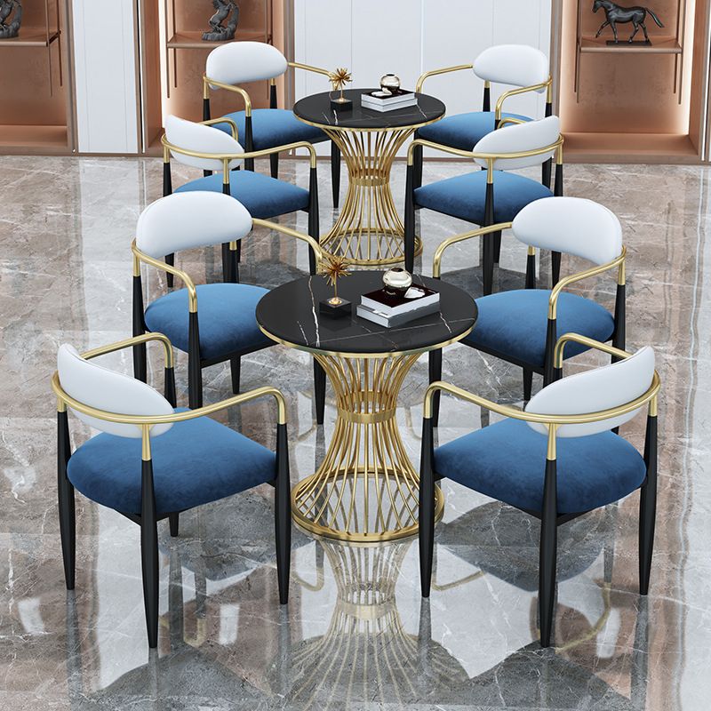 Black Stone Top Dinette Set with Metal Base 1/5 Pieces Modern Round Dining Table Set