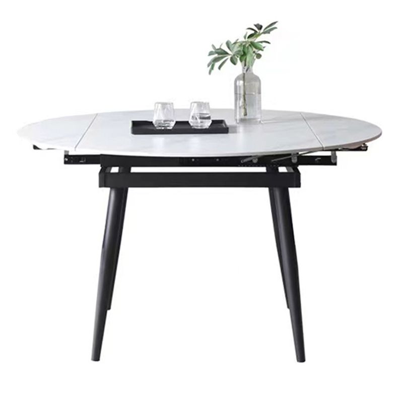 53.15''L Round Contemporary Dining Table Sintered Stone Table with 4 Black Metal Legs