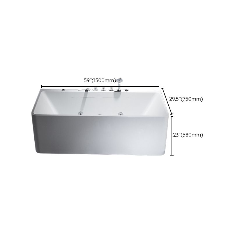 Modern Acrylic Rectangular Bath Tub White Tub with Internal Drain