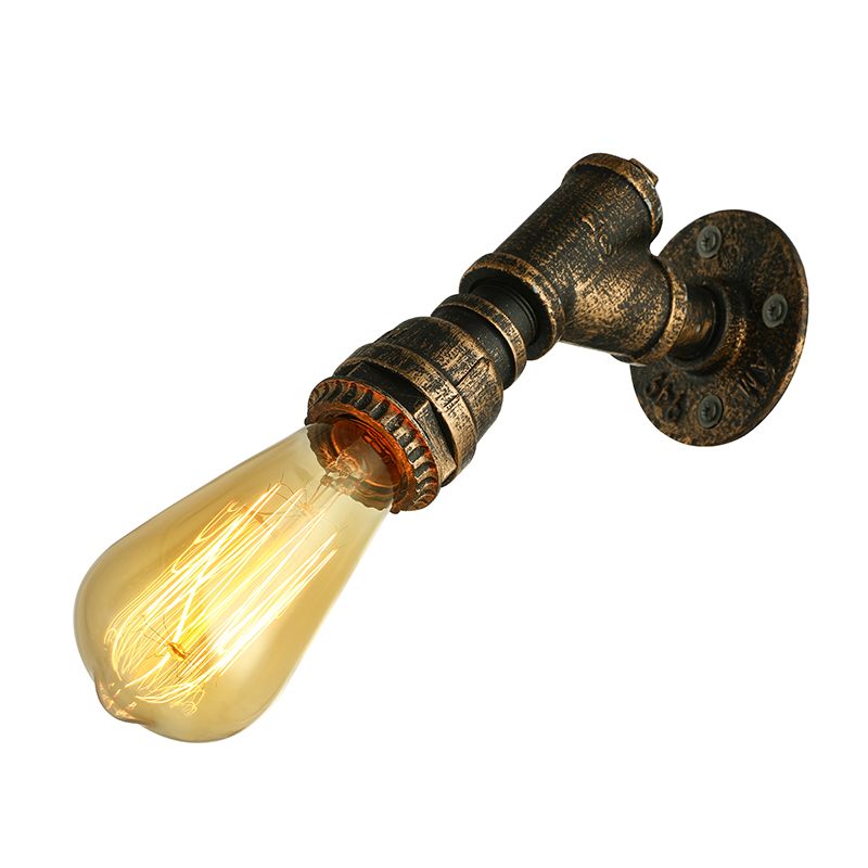 1 Light Wall Lighting Farmhouse Style Open Bulb Iron Mini Wall Mount Light with Water Pipe in Bronze