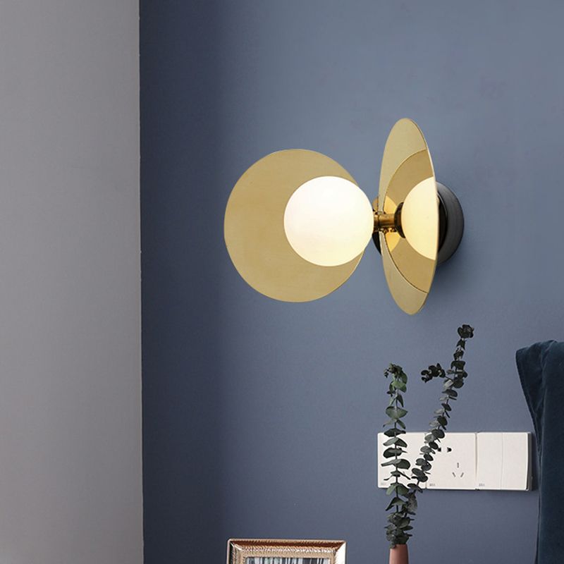 Ball Mini Milk Glass Wall Light Postmodern 1 Bulb Gold Wall Lamp Fixture with Reflective Shields