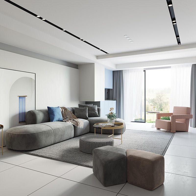 Nordic Gray Living Room Modular Gray Upholstery Square Arm Sofa