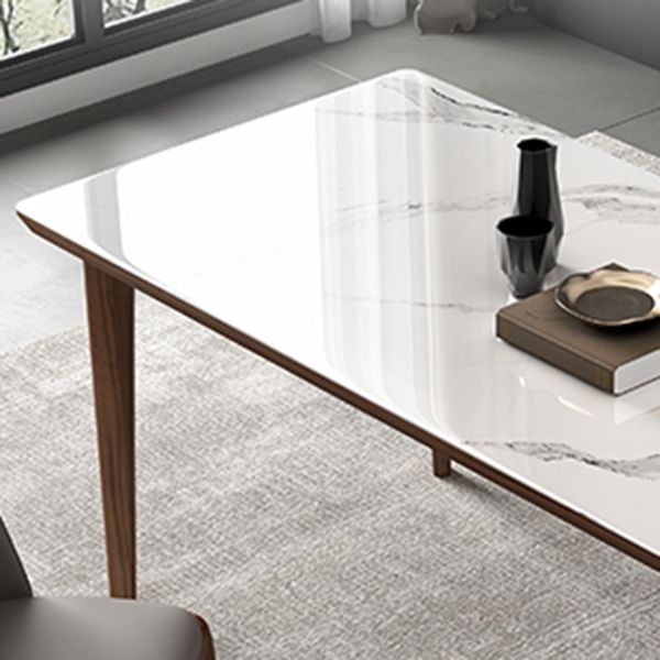 Rectangular Mid-Century Modern Table Sintered Stone Table with Wood Legs