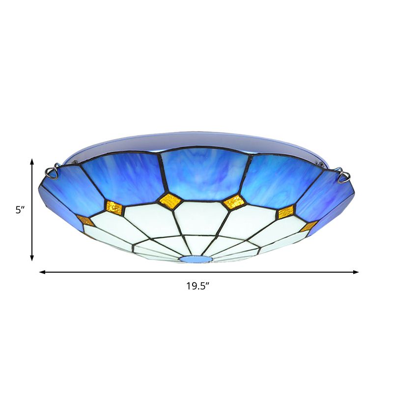 12"/16"/19.5" W Tiffany Blue/Light Blue Flush Ceiling Light with Bowl Shade Stained Glass Flushmount for Living Room