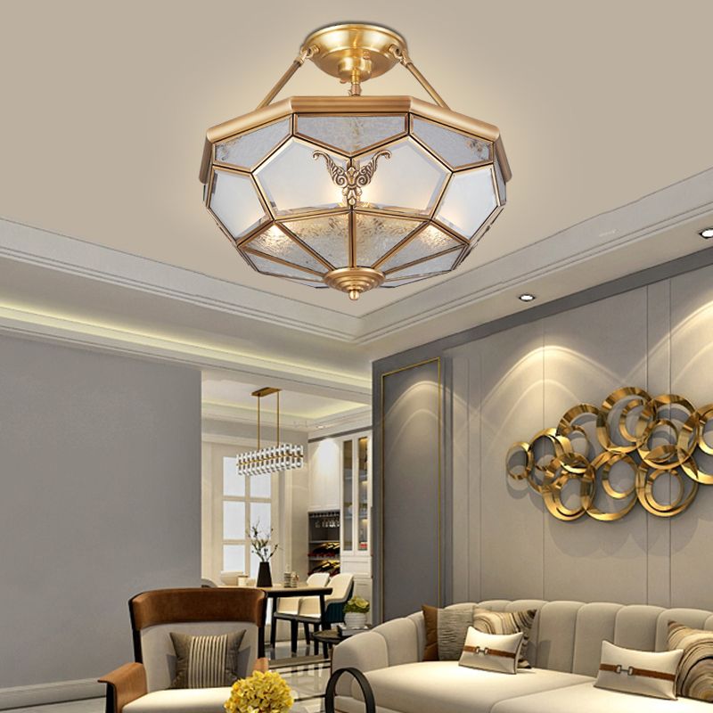 Bowl Shaped Metal Semi Flush Chandelier Simplicity Corridor Flush Ceiling Light in Gold