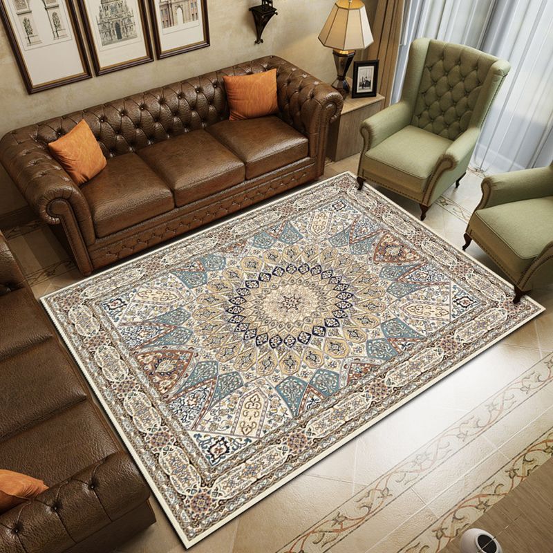 Rose Red Bohemian Rug Polyester Graphic Rug Non-Slip Backing Rug for Living Room