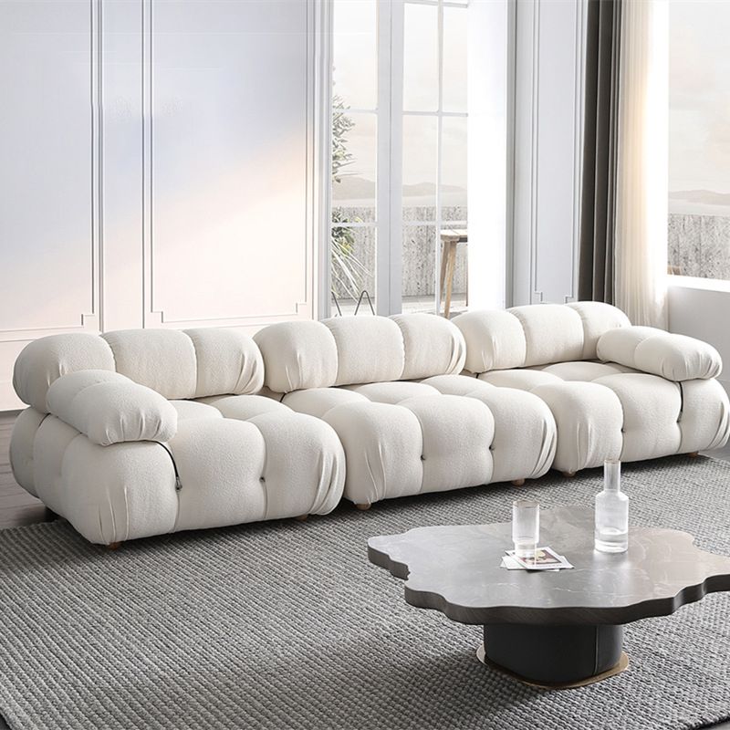 Contemporary Stationary Velvet Sofa Sewn Pillow Back White Settee