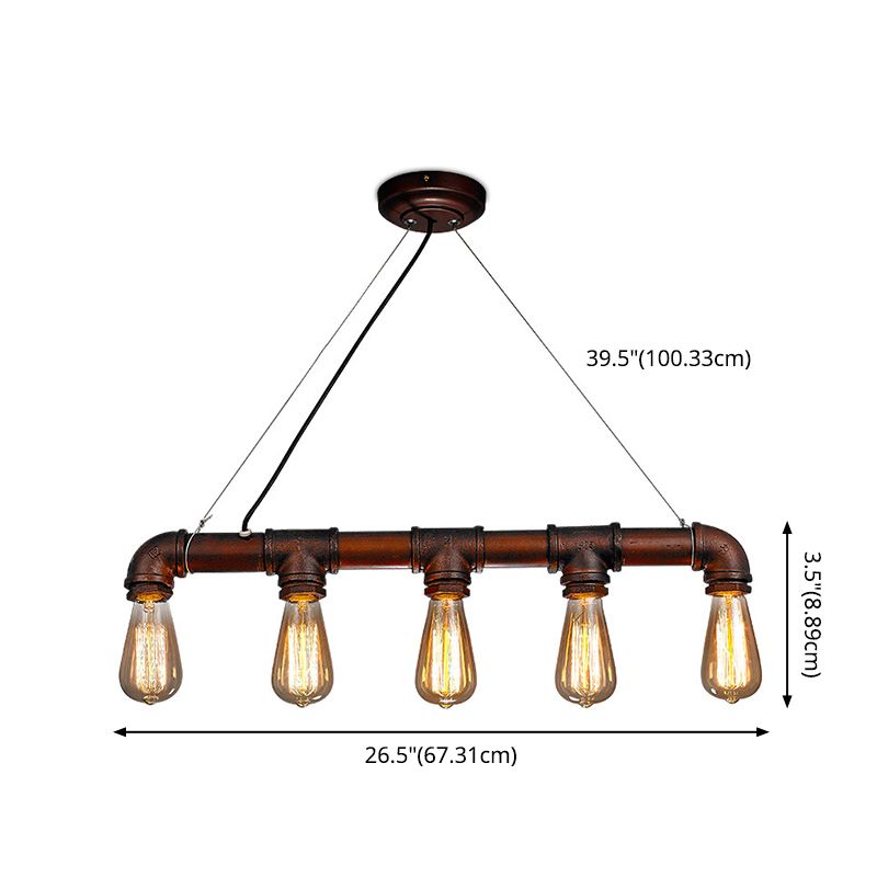 Vintage Industrial Bare Bulb Hanging Lamp Rust Iron Water Pipe 5 Light Island Pendant Light