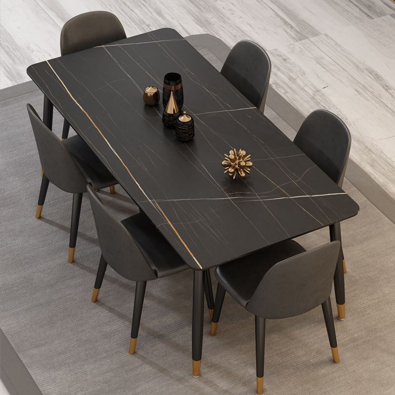 Mesa de comedor moderna de imitación de mármol con acabado mate, rectangular, 4 patas