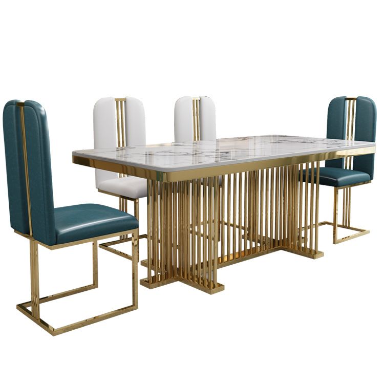 Metal Traditional Luxury Rectangle Table Stone Indoor Table with Pedestal Base