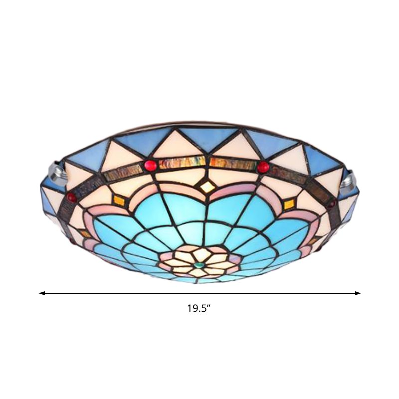 12"/16"/19.5" Wide Baroque Bowl Flush Ceiling Light Stained Glass Indoor Flush Mount Light in Blue/Blue-Brown