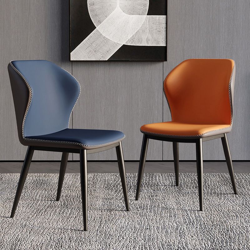 Sillas de comedor con respaldo estilo industrial Sillas de comedor de cuero sin brazos (juego de 2)