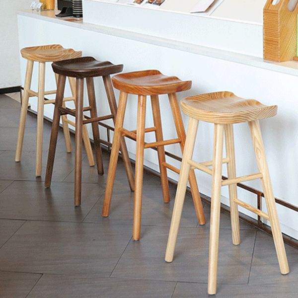 Modern Armless Backless Counter Stool Pine Wood Cafe Bar Stool with Wooden Seat