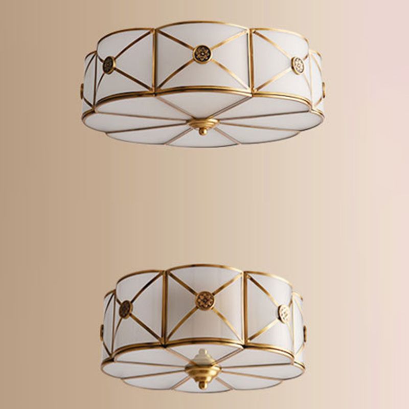 Traditional Drum Flush Mount Ceiling Fixture Opal Glass Shades Flush Mount Ceiling Lighting Fixture