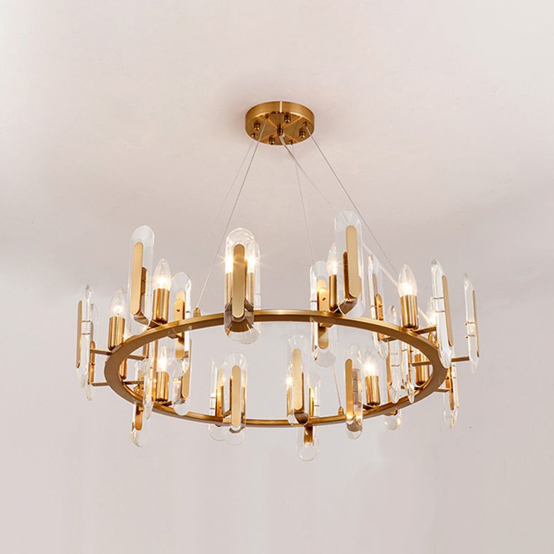 Classic Circle Ceiling Pendant Light 12 Bulbs Crystal Chandelier Lighting Fixture in Gold