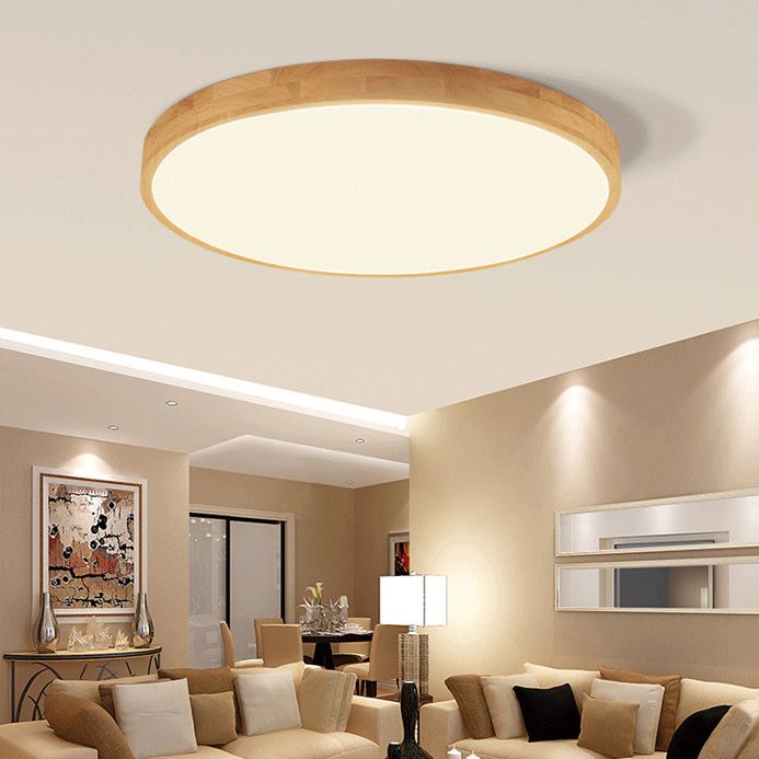 1-Light Wood Flush Mount Led Light Fixture Modern Style Circle Flush Mount Ceiling Lighting