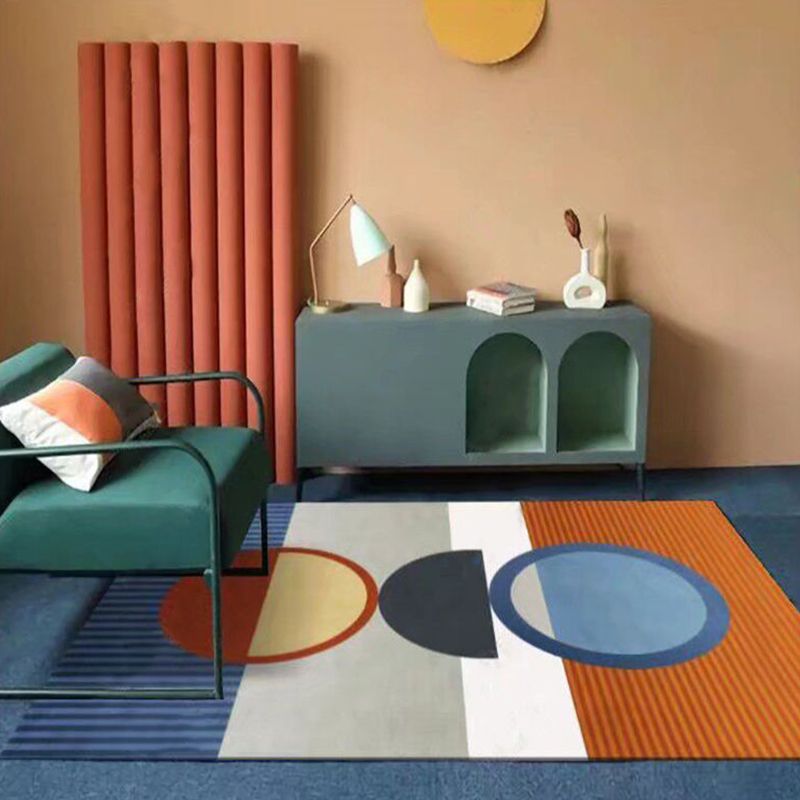 Dark Orange Circle Carpet Polyester Magnificent Carpet Washable Carpet for Home Decor