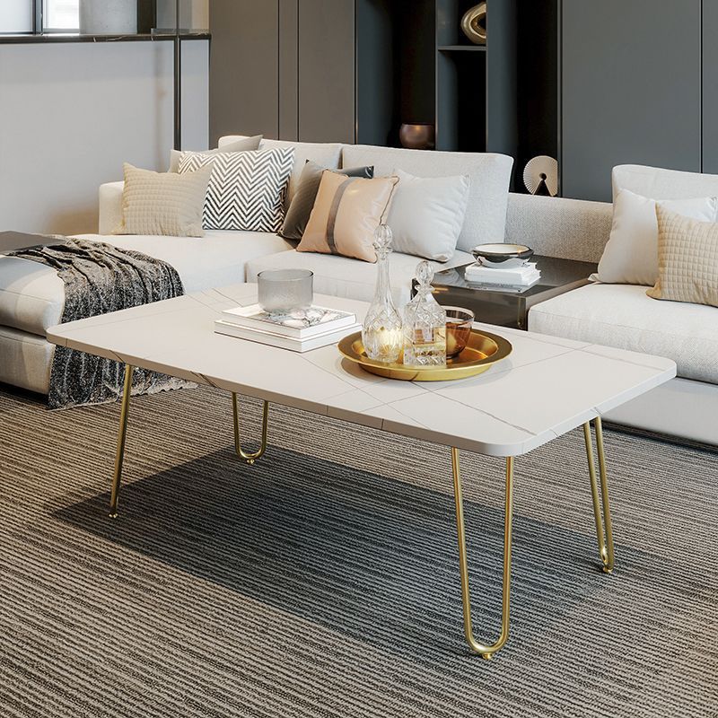 Glam Cocktail Table 4 Legs Slate Rectangular Single Coffee Table