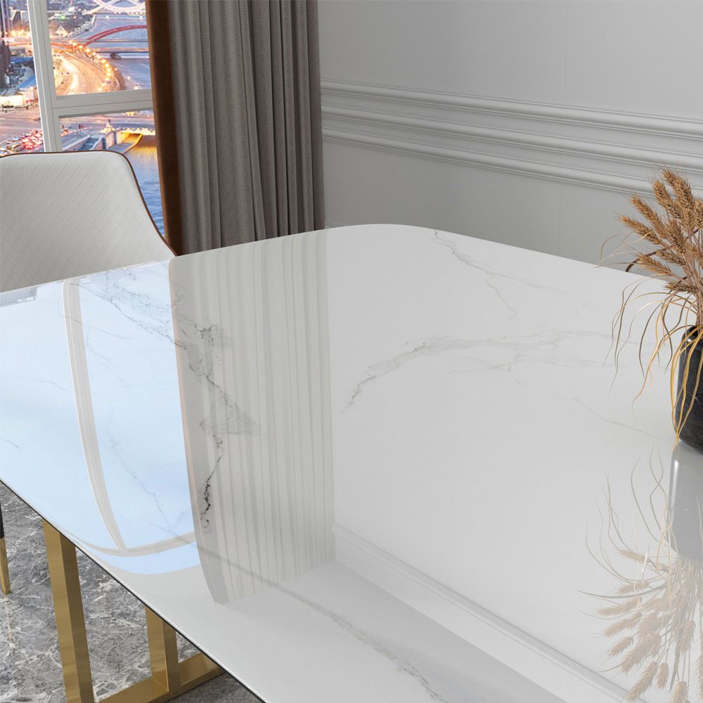 Glam Rectangle Dining Table Sintered Stone Table with Metal Legs for Home Use