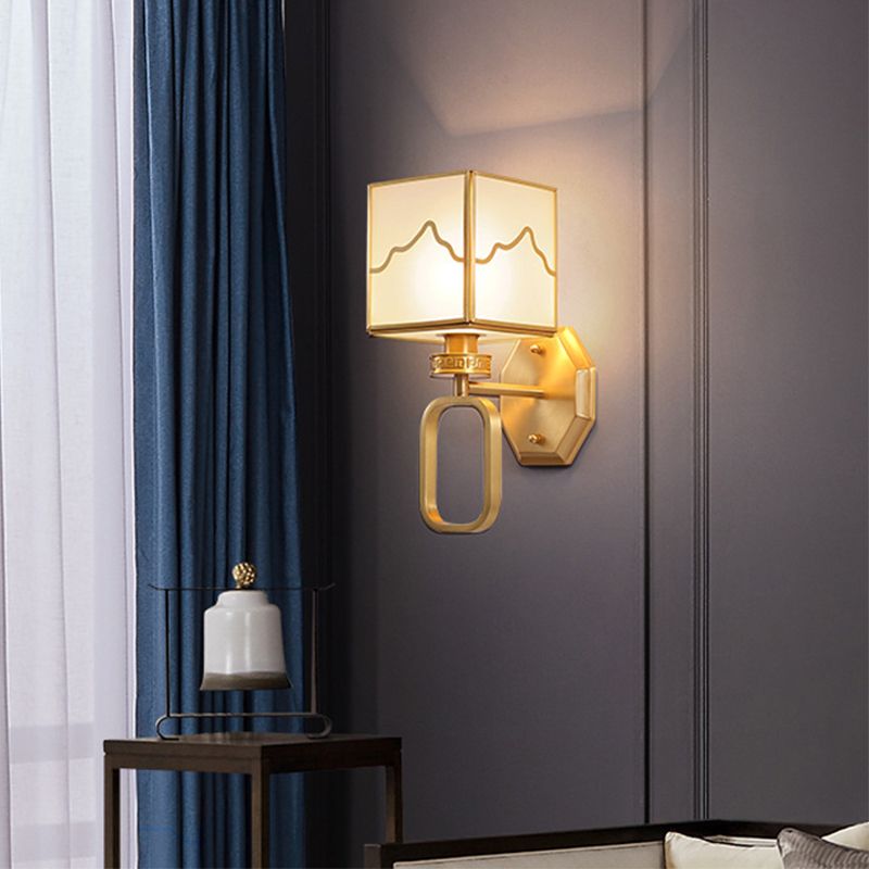 1 Light Square Wall Mounted Light Fixture Modern Wall Mounted Lighting in Gold Finish