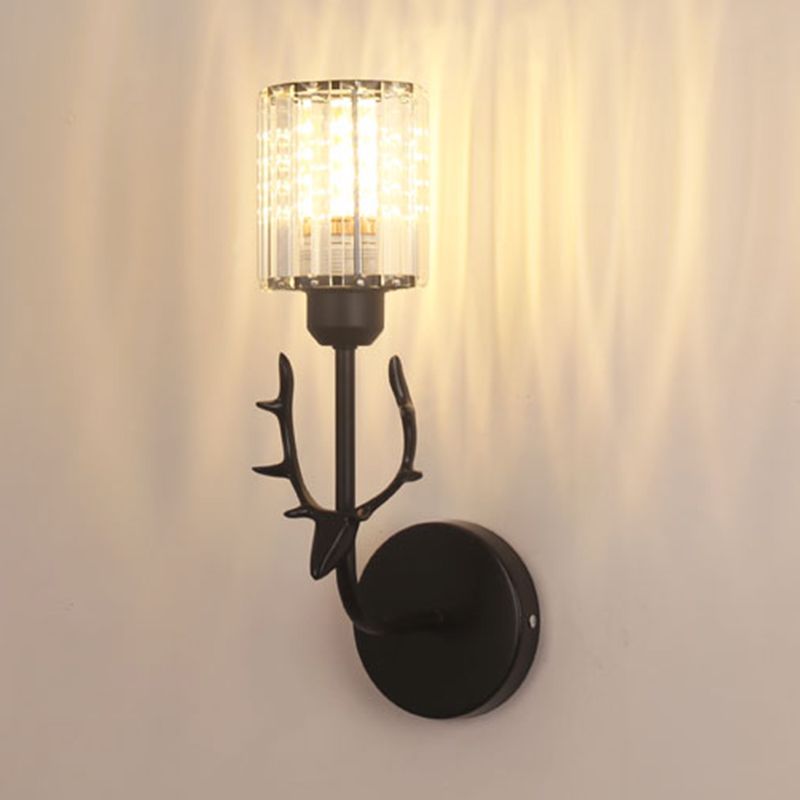 Nordic Style Crystal Wall Light Geometric Wall Sconce with Antler for Bedroom