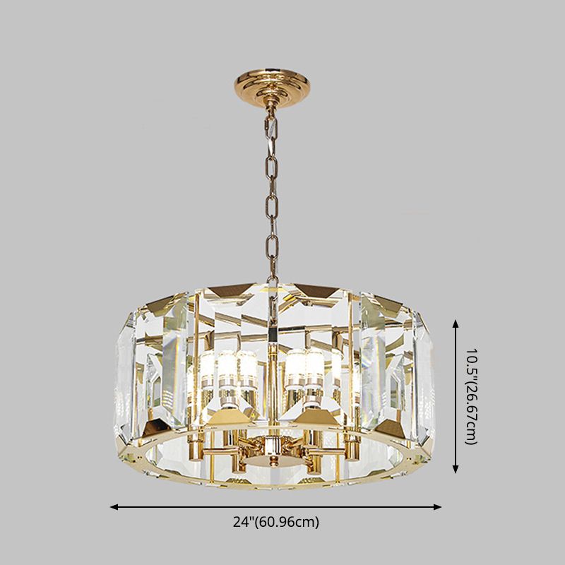 Lámpara de suspensión de tambor redonda de tambor redondo moderno de cristal transparente de mediados de siglo para comedor para comedor