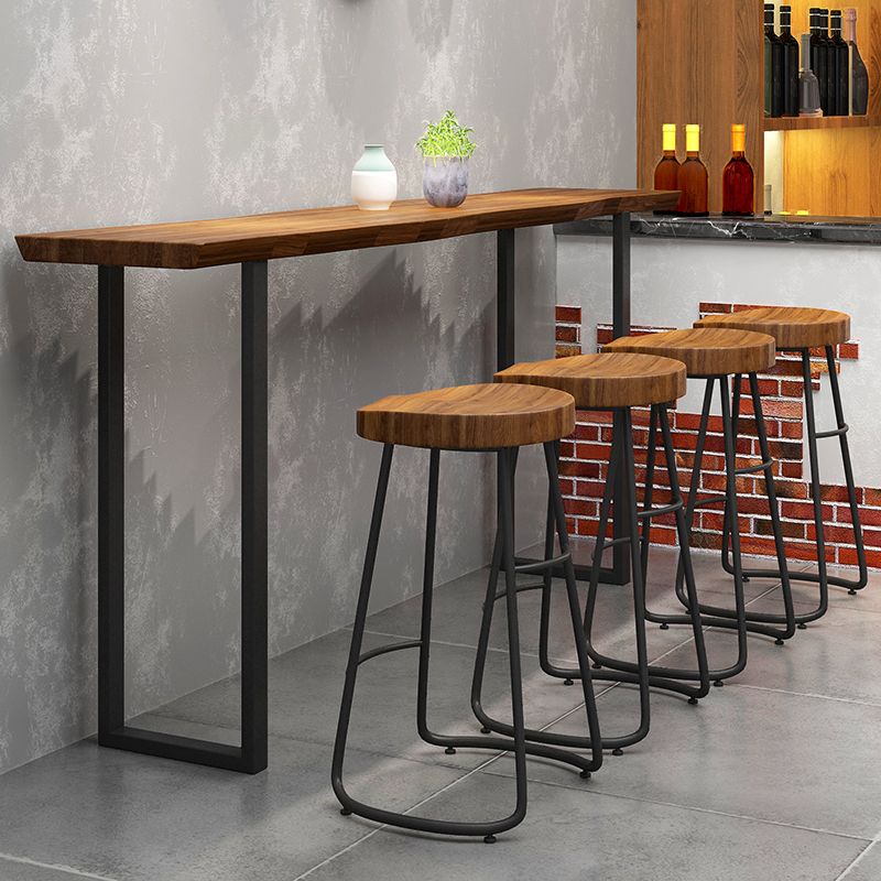 Specialty Solid Wood Bar Table Industrial Brown Pub Bar Table with Sled Base