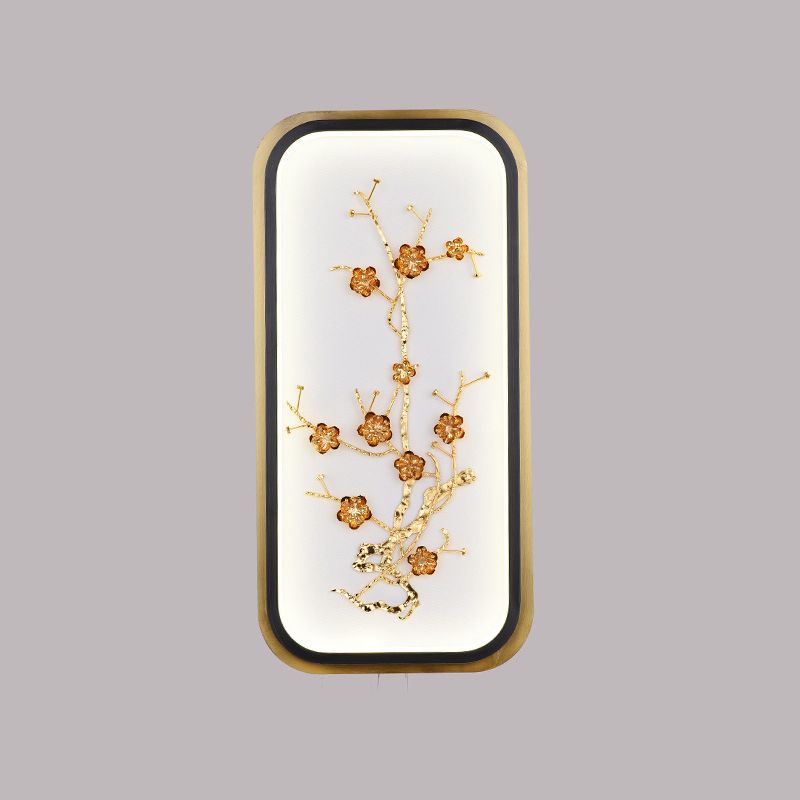 Metallic Rectangle Plum Blossom Mural Light Oriental Style LED Wall Mounted Light Fixture in Gold