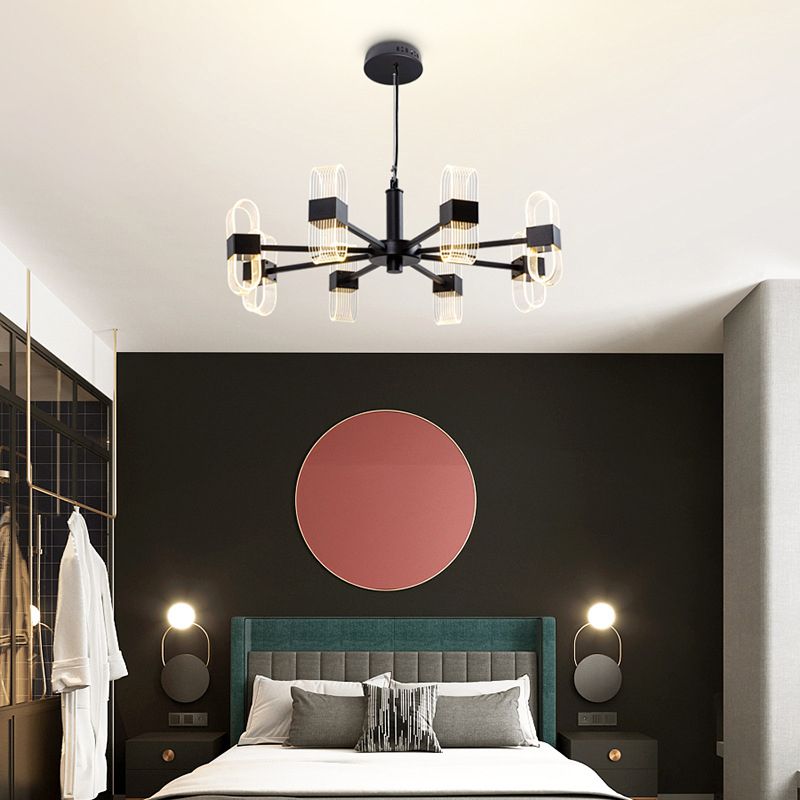 Modern Oval Chandelier Light Acrylic 6/8/12 Heads Living Room Hanging Lamp with Black Rod in Warm/White Light