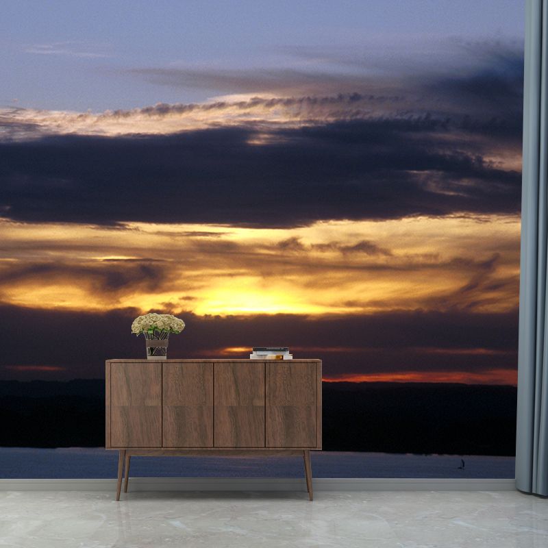 Splendid Evening Glow Mural Wallpaper for Living Room, Dark Color, Personalized Size