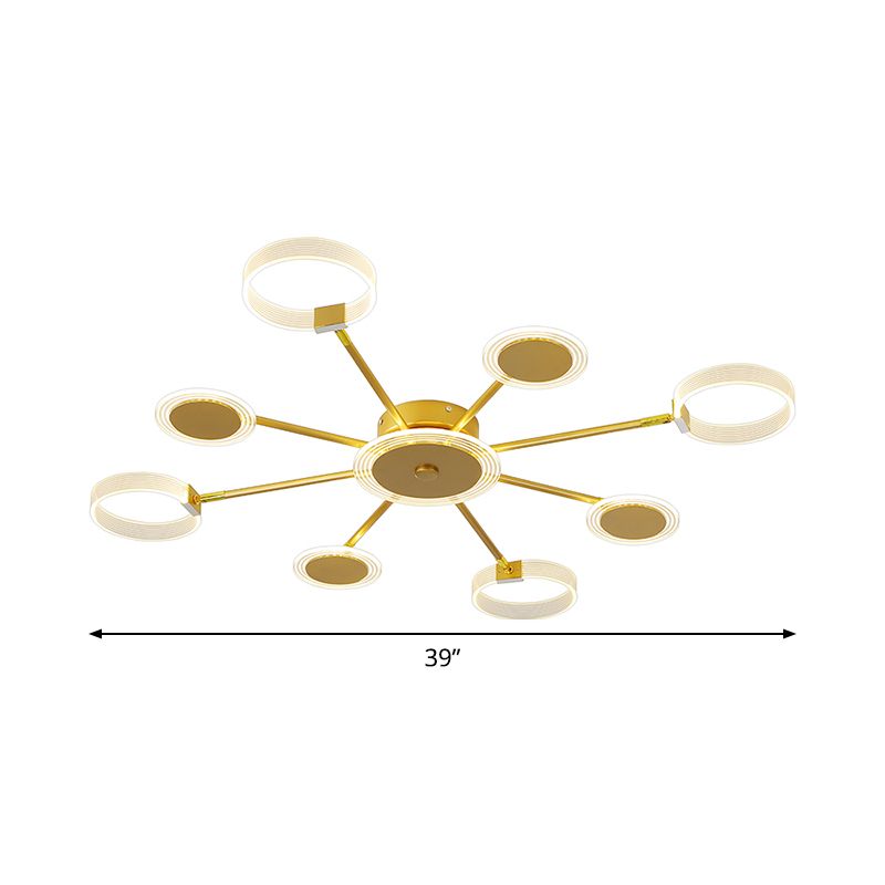 31.5"/39" W Modern Circle Semi Flush Acrylic 7/9 Heads Living Room LED Ceiling Mounted Fixture in Gold, Warm/White Light