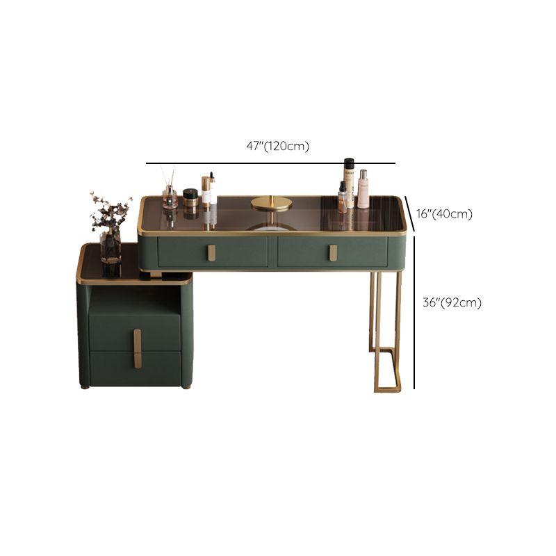 Glass Top Dressing Table Solid Wood Green Make-up Vanity with Drawers