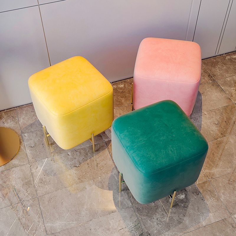 Glam Square Target Pouf Plain Velvet Metal Frame Water Resistant Couch Ottoman