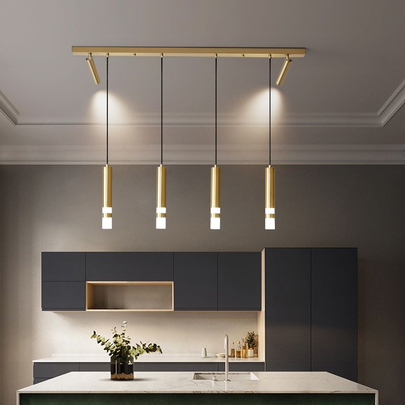 Cilindros de oro Luz de la isla Luz de estilo contemporáneo LED Metal Island Fixture
