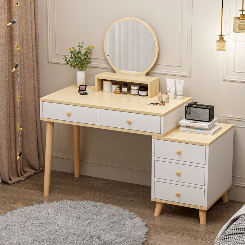 Wood and Metal Vanity Table with Stool Accent 5/6 Drawers Makeup Desk