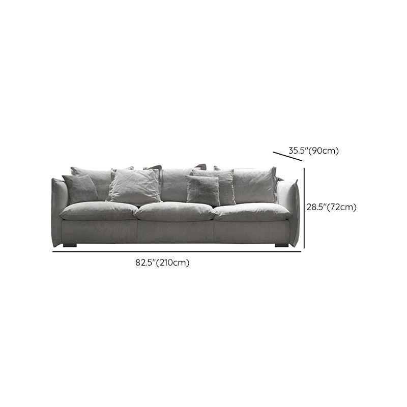 3-seater Linen Slipcovered Sofa Round Arm Sofa with 4 Pillows