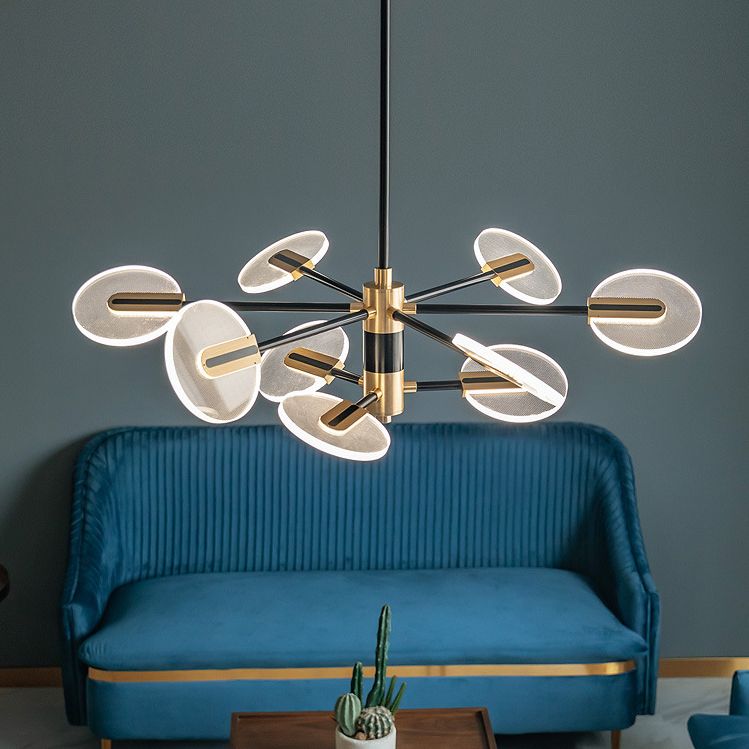 Black and Gold Sputnik Chandelier Postmodern LED Acrylic Suspension Light for Living Room