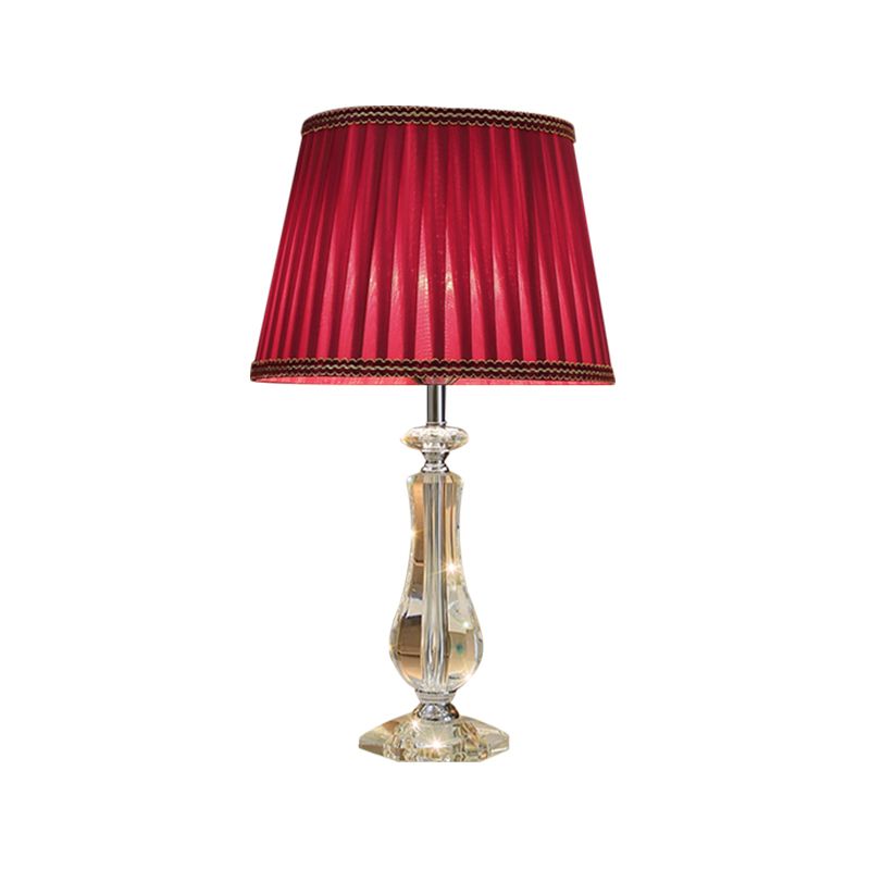 1 hoofd uitlopende/geplooide schaduwtafellamp Traditioneel beige beige/bordeaux/hemelblauwe stof nachtkastje lamp met kristallen kolom