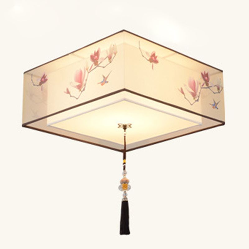 Flush Mount Lighting Fixture Traditional Geometric Fabric Flush Ceiling Light Fixture in White