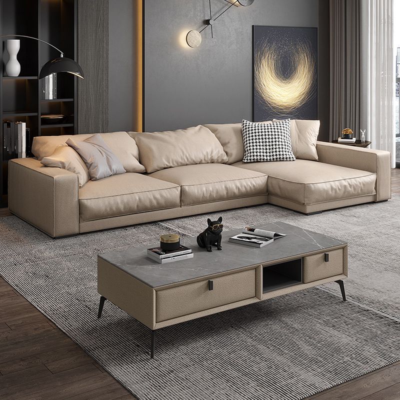 Modern Right Hand Facing Sofa & Chaise with Square Arm for Living Room