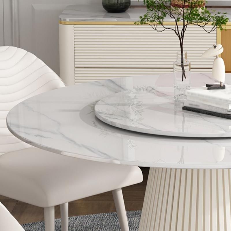 Modern Round Dinette Table Metal Base Pedestal Stone Top Dining Table in White