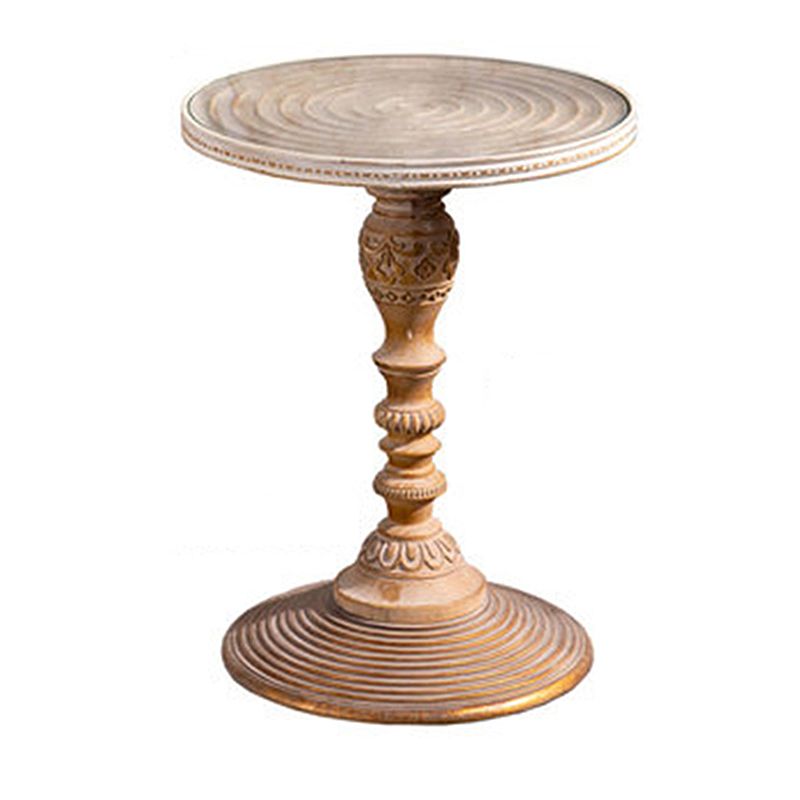 French Country Pedestal End Table Solid Wood Antique Brown/White Side Table