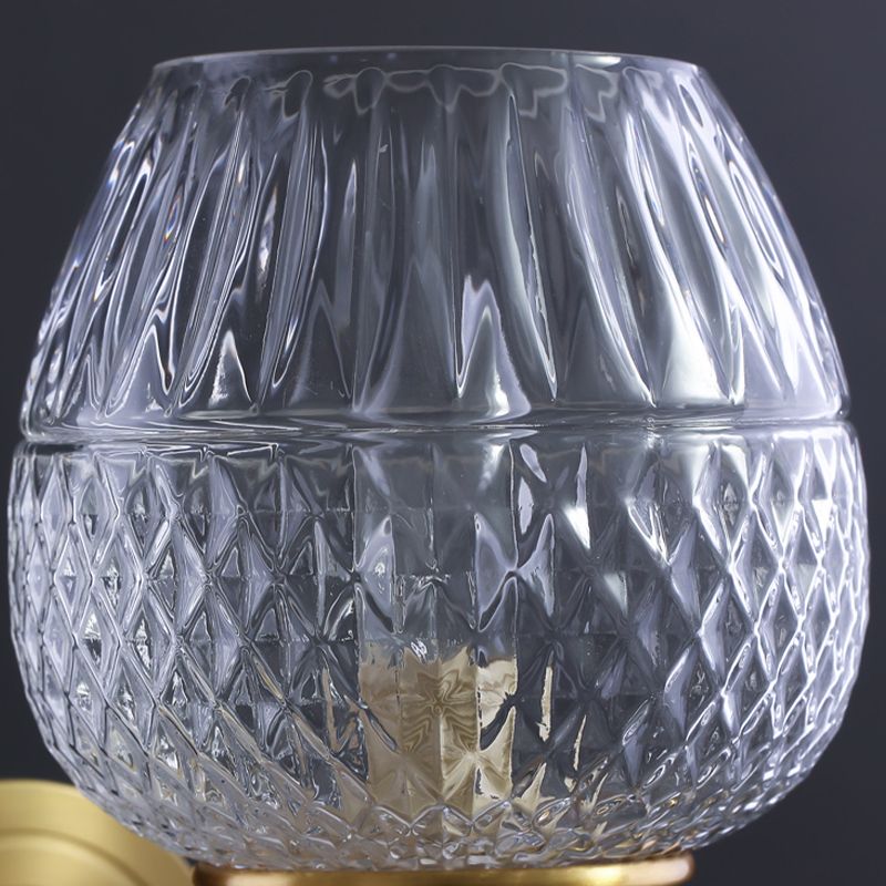 Lattice Brandy Glass Wall Sconce Contemporary Single Brass Wall Mounted Lamp with Curved Arm
