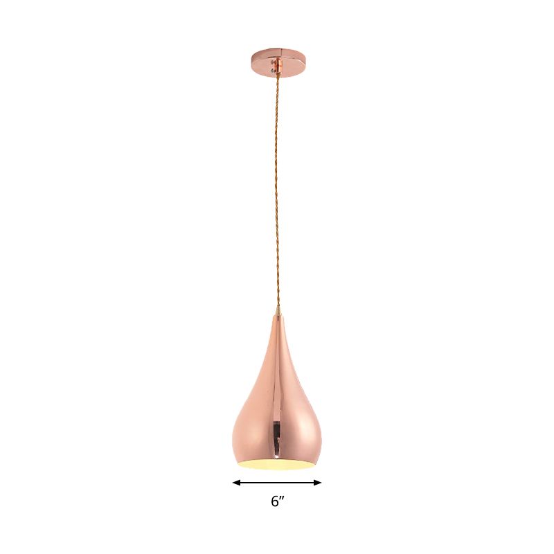 Rose Gold Teardrop Hanging Lamp 1 Head Contemporary Metal Pendant Light for Kitchen Island