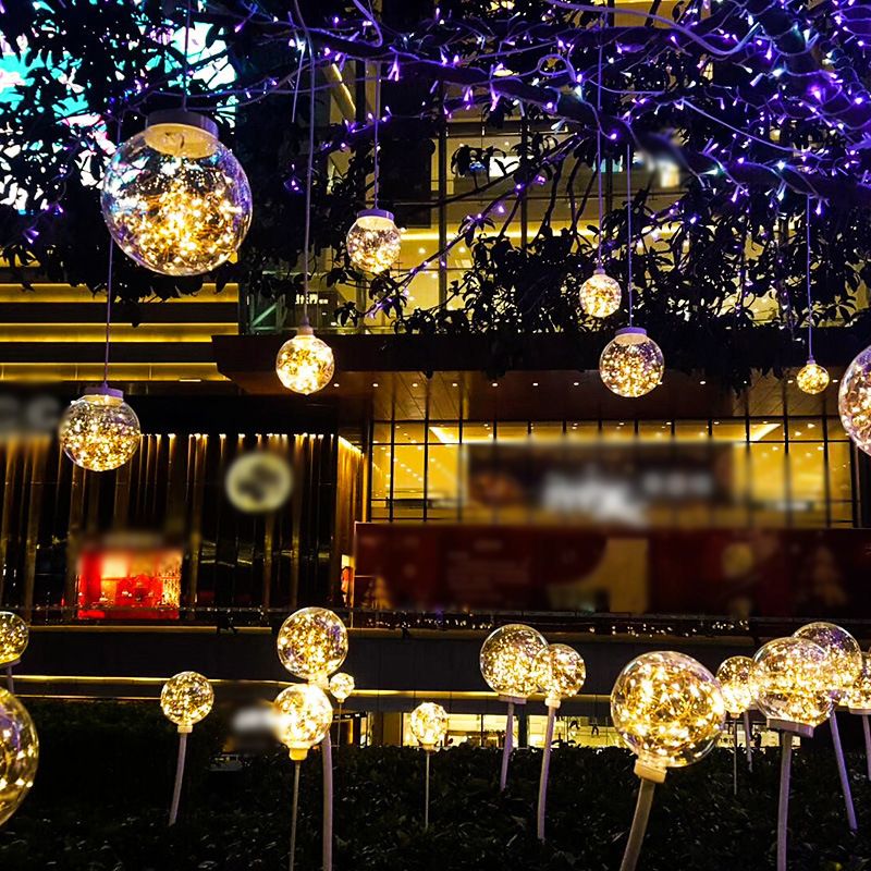 Art Decor Sphere Ground Light Stainless-Steel Courtyard LED Stake Lighting, Warm Light