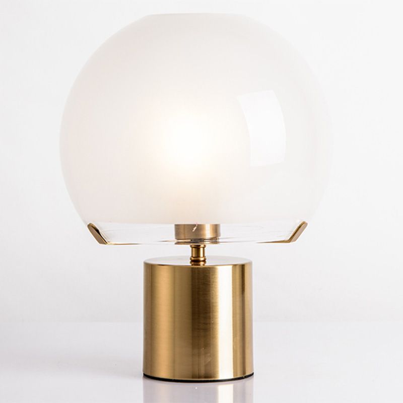 Black Lantern Table Lamp Postmodern 1-Light Ivory Glass Nightstand Light