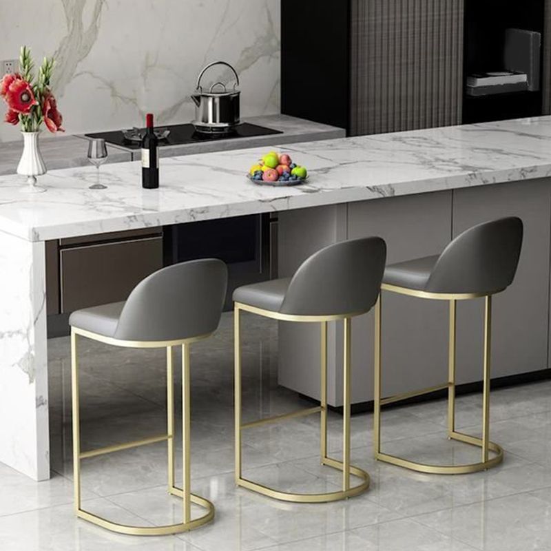 Contemporary Faux Leather Counter Chair Bucket Low Back Barstool with Metal Legs