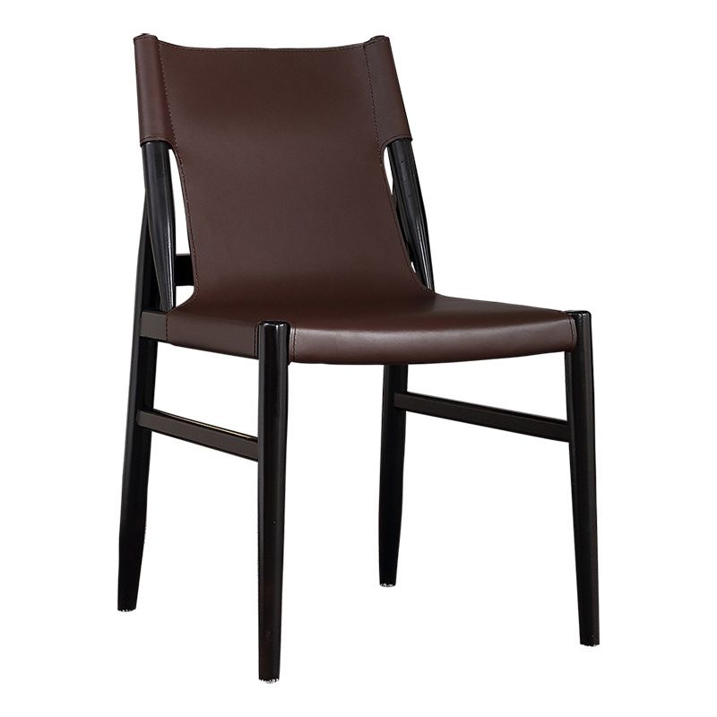 Ash Solid Wood Side Chair Contemporary Leather Armless Dining Chair