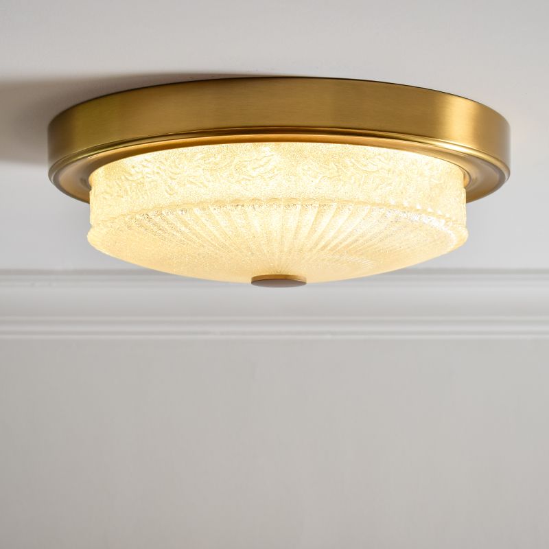 Luminaire de plafond de chambre à coucher en verre transparent en forme de tambour de style colonial