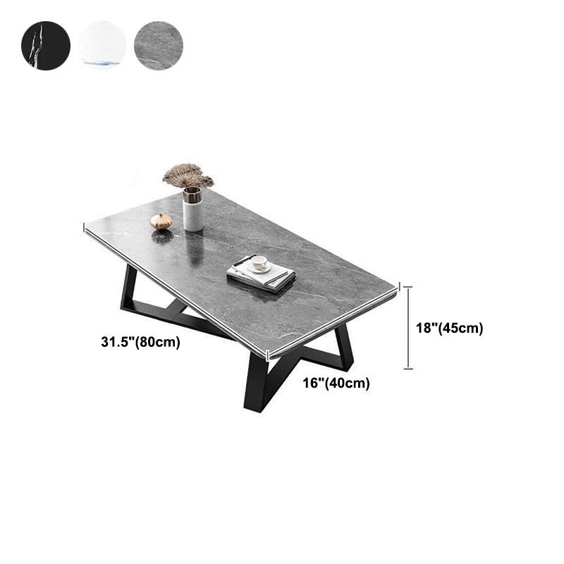 Glam Style Rectangular Slate Cocktail Table with Cross Legs Base Coffee Table